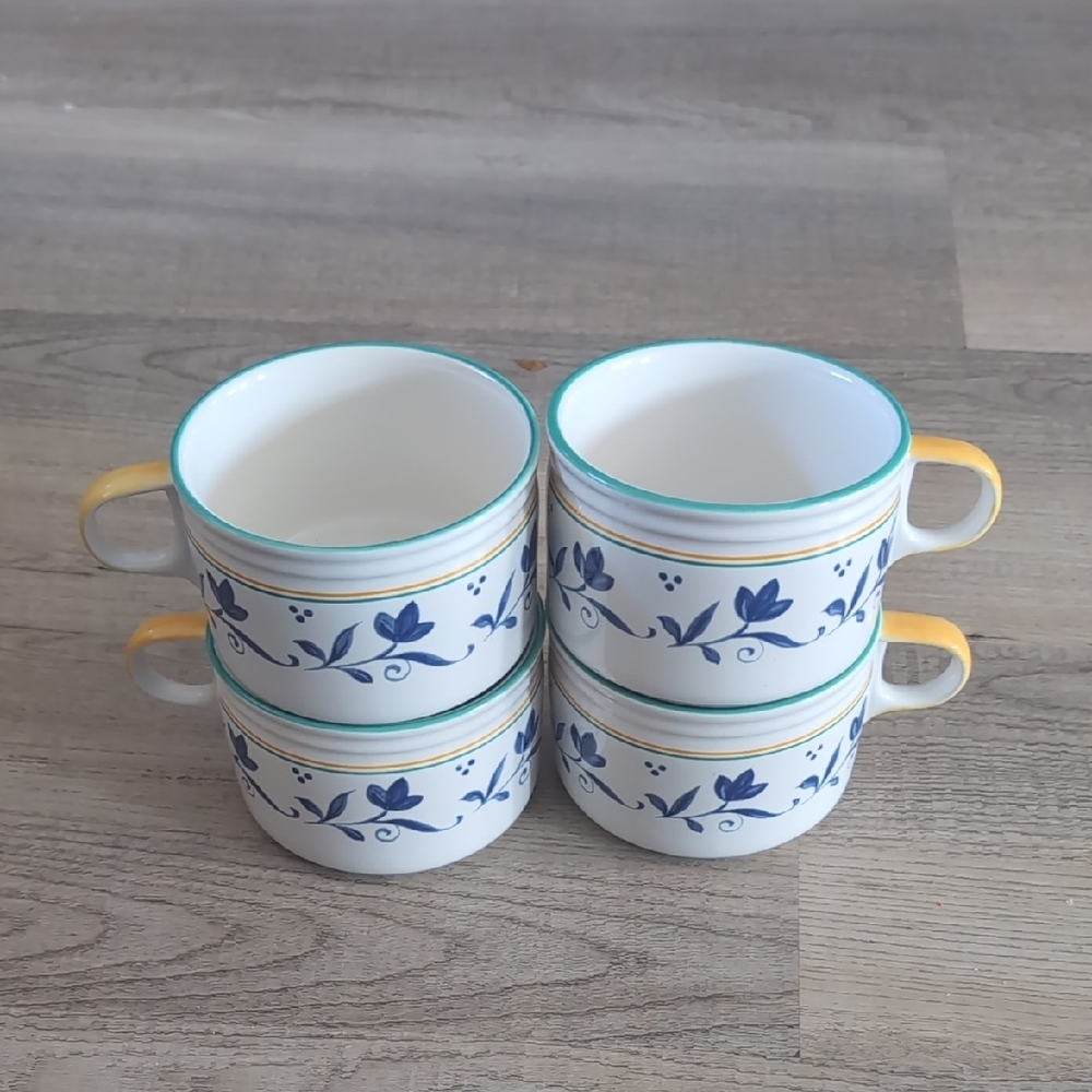 Floral Blue and Yellow Ceramic Mugs